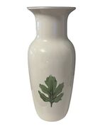 Damon Wood Stoneware Vase Cream Glaze Green Leaf Rustic Farmhouse Decor - $23.40