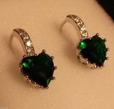 4Ct Heart Cut CZ Green Emerald Drop Dangle Earrings 14K Yellow Gold Plated - £113.94 GBP