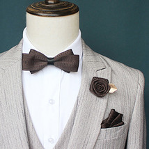 Brown Bow Tie with Buttonhole and Brooch - $25.99