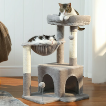 Cat Tree 29.5&quot; Sisal Cat Scratching Posts Tower Hammock Top Perch Indoor Gray - £43.70 GBP