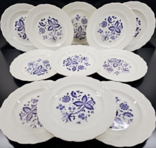 11 Mount Clemens Purple Onion Dinner Plate Set Vintage White Emboss Dish... - $135.50