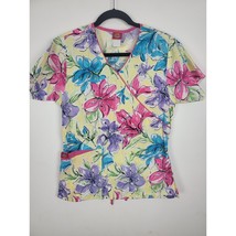 Dickies Medical Scrub Top XS Womens Multicolor Floral V Neck Short Sleev... - £12.36 GBP