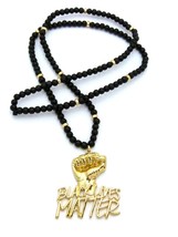 New Black Lives Matter Pendant &amp; 30&quot; Wooden Bead Chain Hip Hop Necklace RC2347G - $15.54
