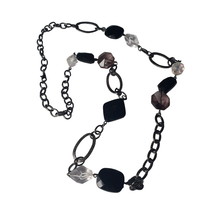 Beaded Necklace Acrylic Metal 34" LInk Fashion Costume Black Silver Jewelry - £14.62 GBP