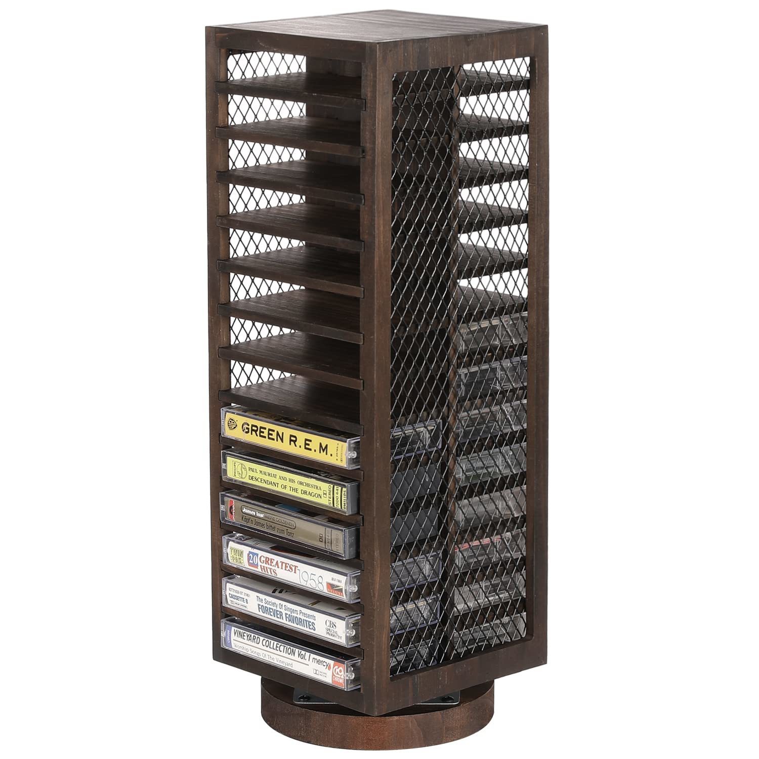Cassette Tape Storage, 360-Degree Rotatable Design Farmhouse Style Cassette Rack