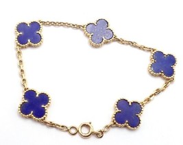 Authentic! Van Cleef &amp; Arpels 18k Gold 5 Motif Alhambra Lapis Bracelet Paper - £11,642.49 GBP