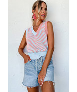 Light Pink Contrast Chevron Knit V Neck Sweater Vest - $257.27 MXN