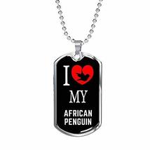 Bird Owner Gift African Penguin Necklace Stainless Steel Or 18k Gold Dog Tag 24&quot; - £28.36 GBP