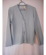 Orvis Size S Silk Blend Light Blue Sweater with ruffled edges - $59.98