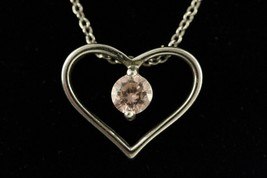 Modern Fine Jewelry ATI Sterling Silver 18&quot; Necklace Open Heart Pendant Pink CZ - $13.49