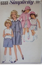 Simplicity 1965 Ptrn 6333 Size 10 Child's A-LINE Dress, Lined Coat, Hat Uncut - $3.00