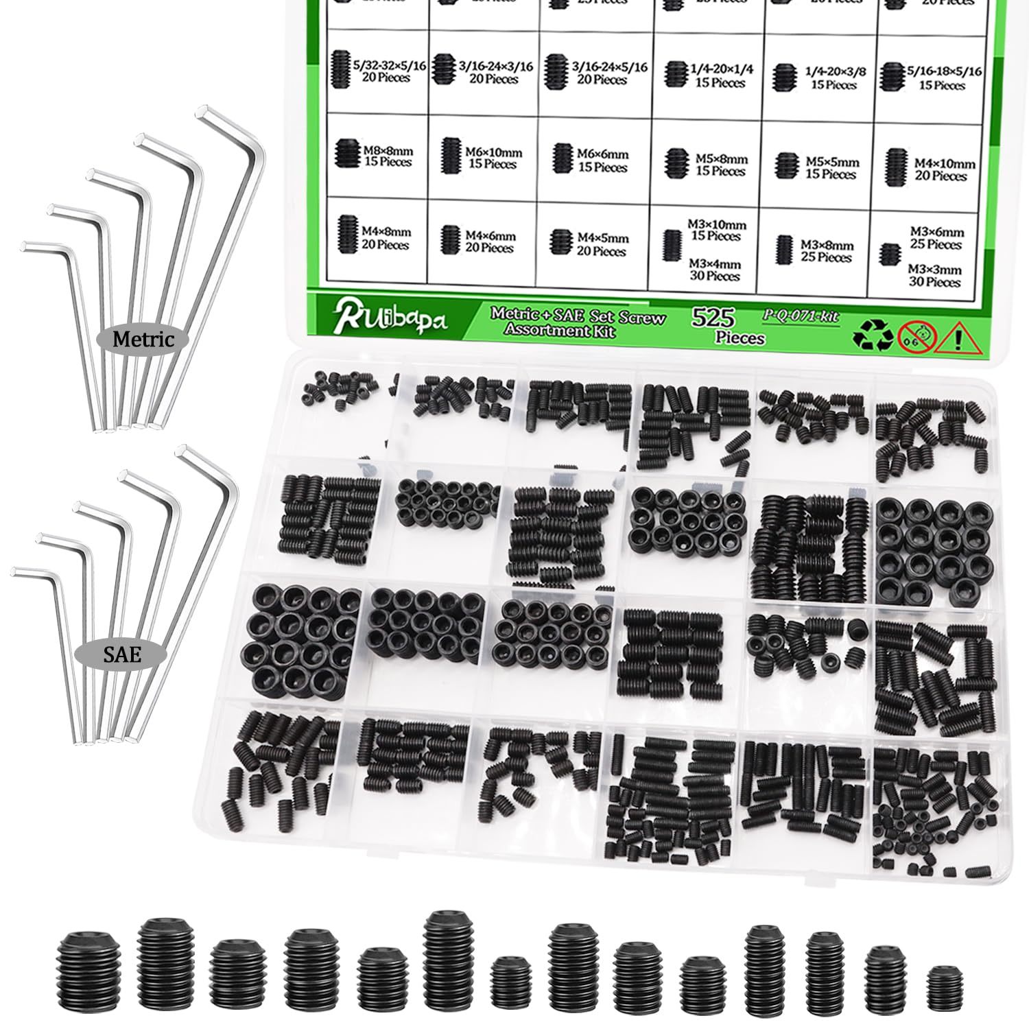 535 Pcs Set Screw Assortment Kit Metric + Sae 26 Size 12.9 Class Alloy S... - $23.92