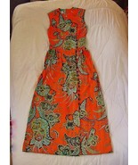 Vintage USA 1960&#39;s CIRETTE of California Long Dress Tangerine Orange Pai... - €43,54 EUR