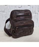 Vintage Brown Leather Patchwork Backpack Multi-Pocket Travel Shoulder Ba... - $80.11 CAD