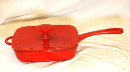 Technique Square Lidded Skillet Red Enamel Coated Cast Iron - $39.60