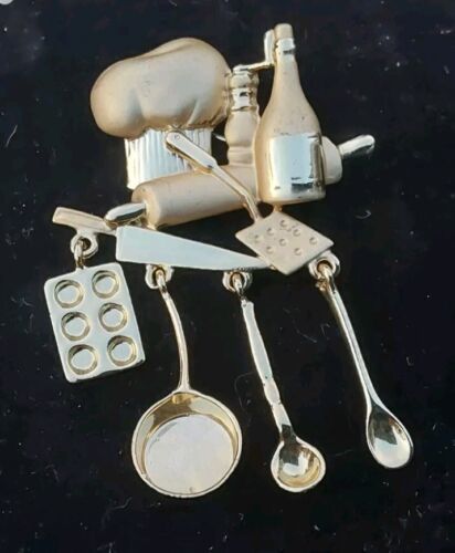 Culinary Chef Brushed Gold Cooking Kitchen Utensil Dangle Charms APC 3&#39;&#39;... - £17.46 GBP