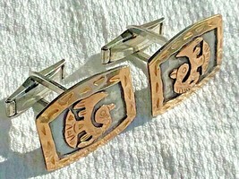 Vintage 18k Sterling Cuff Links Old Cuzco Pivot Back Style Handmade Fronts - £85.77 GBP