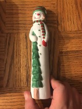 Hand Painted Porcelain Snowman And Tree Figurine - £12.67 GBP