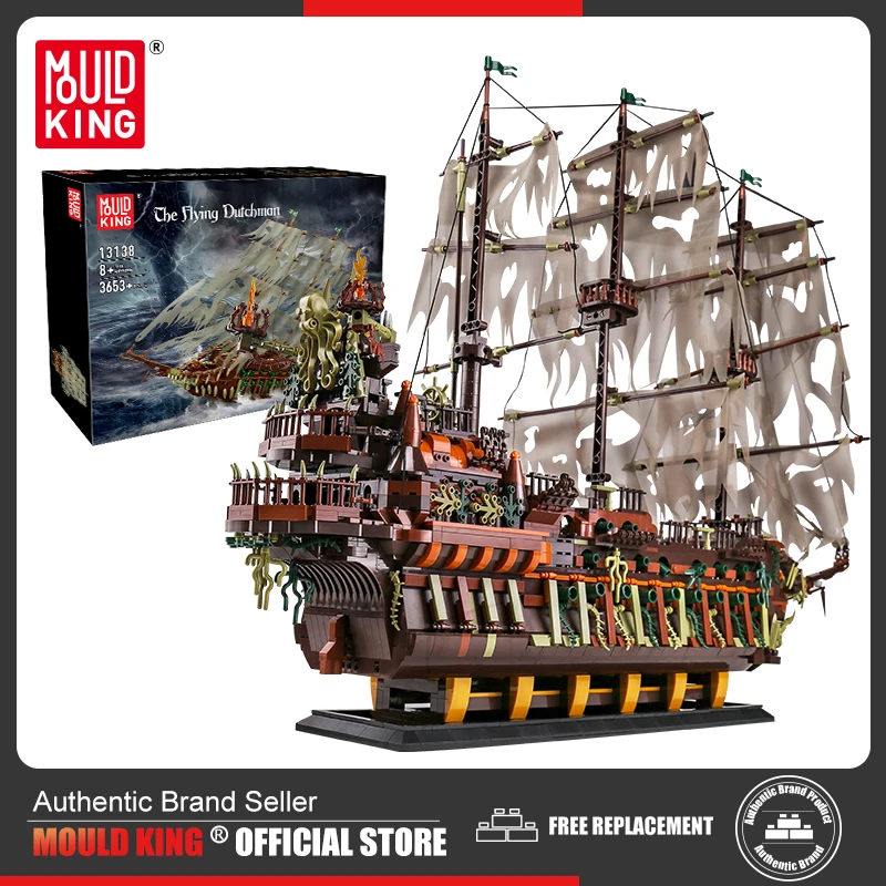 MOULD KING 13138 Pirate Ship Building Blocks Flying Dutchmans Boat Construction - £156.55 GBP+