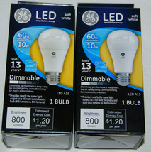 GE LED Dimmable 60W Replacement Light Bulb 10W Soft White A19 Lot of 2 NEW - $28.49