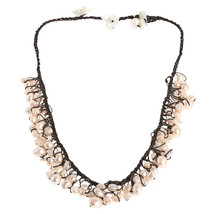 Elegant Pink Pearls on Cotton Rope Handmade Necklace - £13.28 GBP