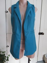 Sincerely Jules vest jacket notched collar faux leather Jr Small blue li... - $32.32