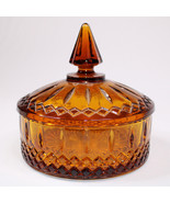 Vintage Indiana Glass Princess Pattern Amber 6” Round Candy Dish With Li... - £11.08 GBP