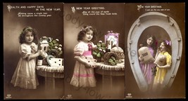 ch004 - Children - 3 x Little Girls wishing you Happy New Year - postcards - £1.98 GBP