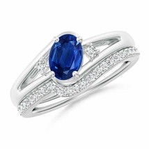 ANGARA Tilted Sapphire Split Shank Bridal Set with Diamonds in 14K Solid... - £2,229.18 GBP