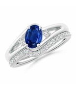 ANGARA Tilted Sapphire Split Shank Bridal Set with Diamonds in 14K Solid... - £2,192.92 GBP