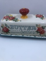 Pioneer Woman Floral Butter Dish Stoneware Butter Makes Everything Better - $15.79