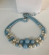 Vtg Light Baby Blue Bead Faux Pearl Double Strand Necklace Hook MCM Starlet VLV - £13.38 GBP