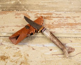 Custom Handmade 8&quot; Damascus Hunter, Stag Antler Handle, Ren Fair FEAST KNIFE - £23.52 GBP