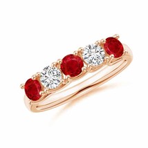 ANGARA Half Eternity Five Stone Ruby and Diamond Wedding Band in 14K Solid Gold - £1,553.88 GBP