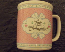 Enesco Pink Coffee Tea Mug 1988 David Gish Ceramic Love One Another - £5.54 GBP