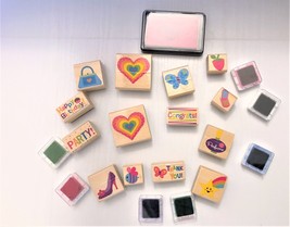 Large Lot of Wooden Stamps Ink Arts &amp; Craft Supplies for Scrapbooking for Girls - £4.41 GBP