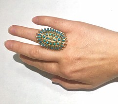 Very LARGE RaRe Zuni petit point solid 14k gold vintage ring - £3,902.67 GBP
