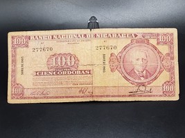 Nicaragua Banknote P-104, 100 Cordobas 1960 ~ Circulated - £39.10 GBP