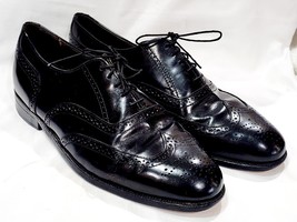 Dexter BLACK LEATHER Wingtip Oxford Punched Pebbled Lace Up Gloss Men 10... - $35.00