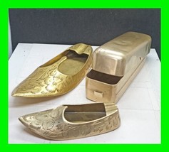 2x Vintage Etched Brass Genie Shoes &amp; A Small Brass Box ~ Ashtray Incense Burner - £23.64 GBP