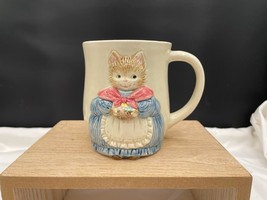 Otagiri Japan 3D Cat Kitty Mug Orange Tabby Cat Blue Dress with Flower Mug Cup - $12.60