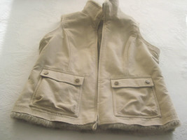 Tribal Ladies Tan 100% Cotton Zip Outer VEST-M-NWOT-MODACRYLIC Fax Fur Lined - £6.13 GBP