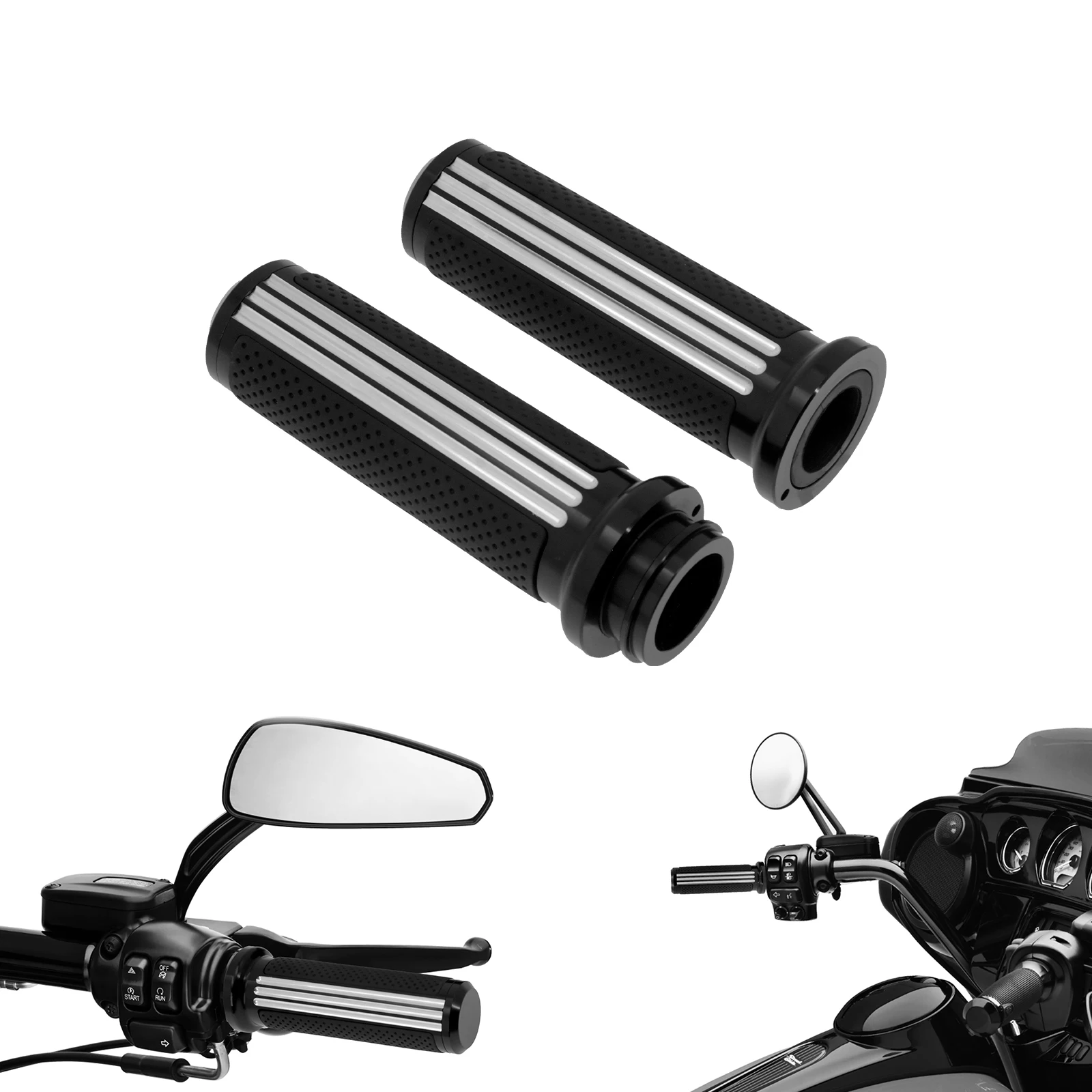 1&#39;&#39; 25mm Motorcycle CNC Electronic Throttle Handle Bar Hand Grips  Harle... - £198.36 GBP