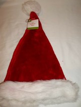 Adult Red Plush Santa Christmas Hat White Faux Fur Trim Costume Stocking... - $14.99