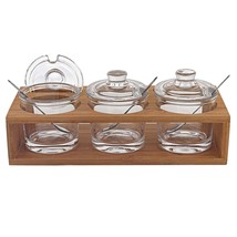 6 Mouth Blown Crystal Jam Set With 3 Glass Jars And Spoons On A Wood Stand - £85.89 GBP