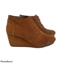 Sz 8.5 Women&#39;s Toms Lace Up Wedge Heel Ankle Booties Brown Suede Camel 300513 - £13.71 GBP