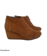 Sz 8.5 Women&#39;s Toms Lace Up Wedge Heel Ankle Booties Brown Suede Camel 3... - $17.41