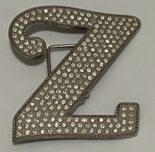 Vintage Metal Belt Buckle Silver Toned Rhinestone Covered Letter Initial Z - £10.61 GBP