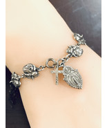 Sterling Silver Vintage Religious Rose Catholic Saint Prayer Bracelet 6.5” - $185.15 CAD