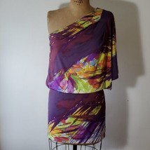 Jessica Simpson Dress Size S One Shoulder Rainbow Abstract Print Watercolor - £25.84 GBP
